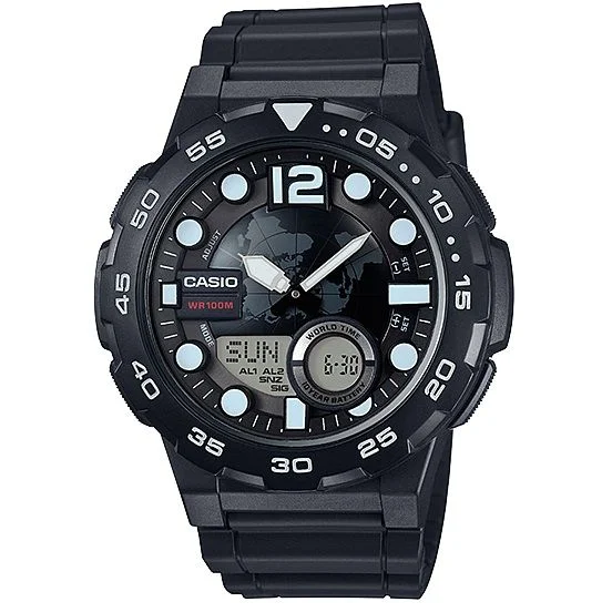 Round world map dial watches for men by Casio (AEQ-100W-1AV)