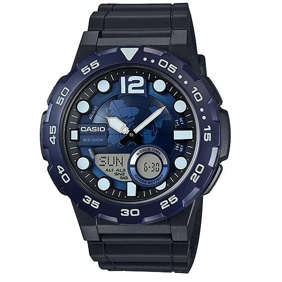 Gents Round world map dial watches by Casio (AEQ-100W-2AV)