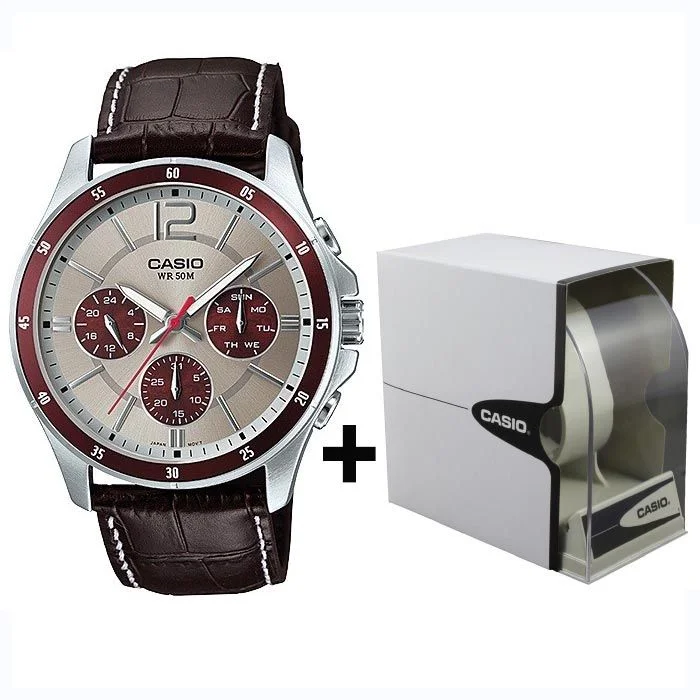 Casio genuine leather belt watch for men (MTP-1374L-7A1V)