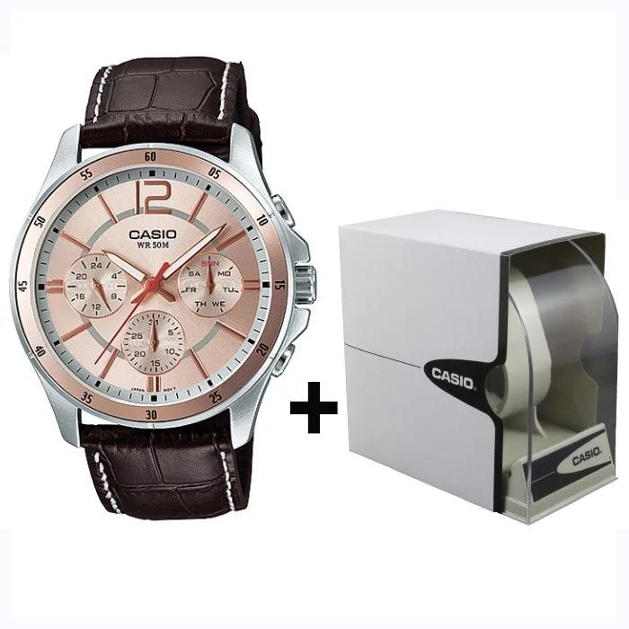 Casio light brown watches for men (MTP-1374L-9AV)
