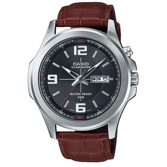 Casio Super illuminator leather belt watches for men (MTP-E202L-1AV)