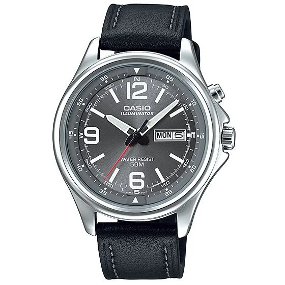 Casio black leather belt watches for men (MTP-E201L-8BV)