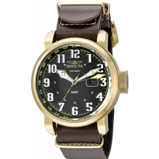 Invicta Aviator Men's Black Dial Leather Band Watch - INVICTA-18888