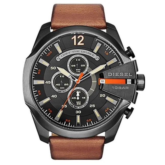 Diesel Mega Chief for Men - Analog Leather Band Watch - DZ4343