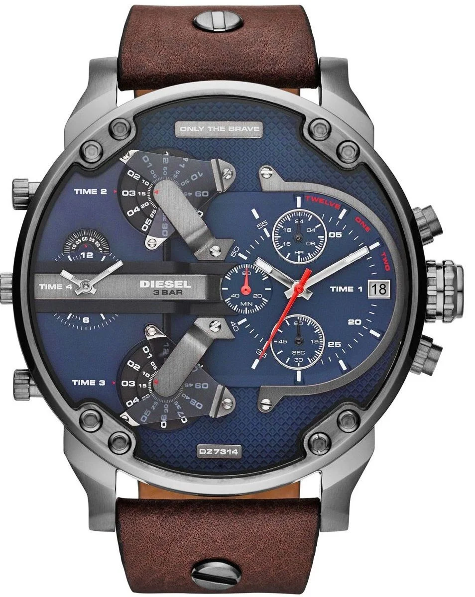 Diesel  2.0 Men's Blue Dial Leather Band Watch - DZ7314