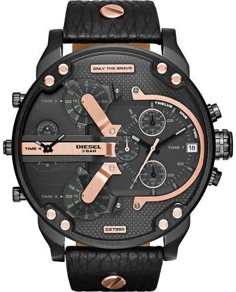 Black Dial Leather Band Chronograph Diesel Watch - DZ7350