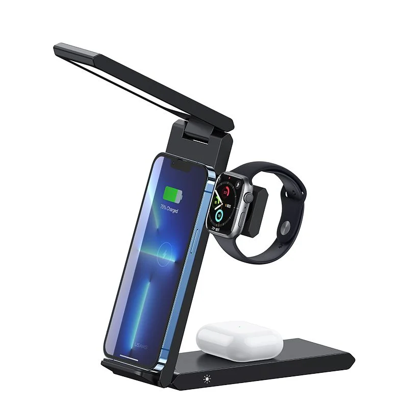 USAMS US-CD181 15W 3in1 Folding Wireless Charging Stand With Table Lamp