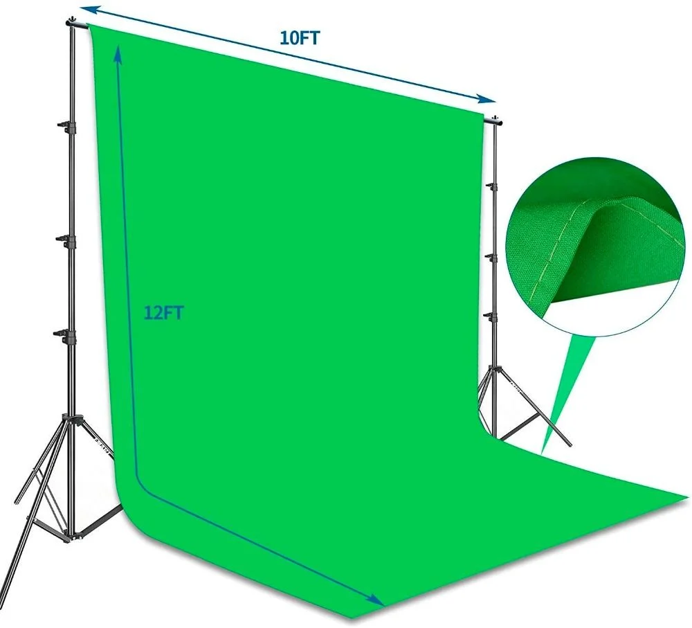 Green Screen Backdrop + Stand Kit Backdrop Full Setup (Heavy Muslin Cotton)