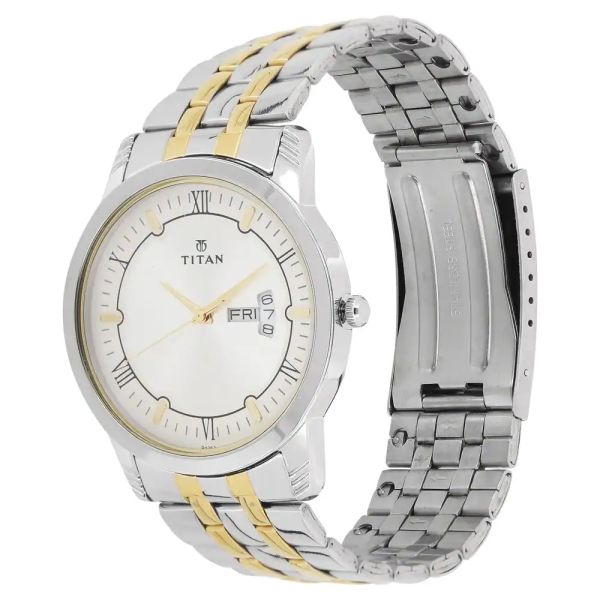 Buy Online Titan Round White Dial Two Toned Stainless Steel Strap